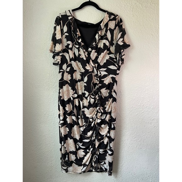 Torrid Women's Black Floral Print Ruched V-Neck Midi Dress Plus Size 18/20 - Picture 1 of 5